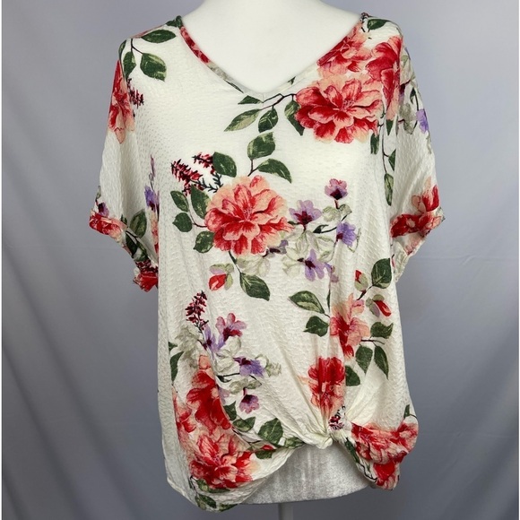 Kaileigh Tops - Kaileigh white and floral rossano knot detail blouse women’s size M